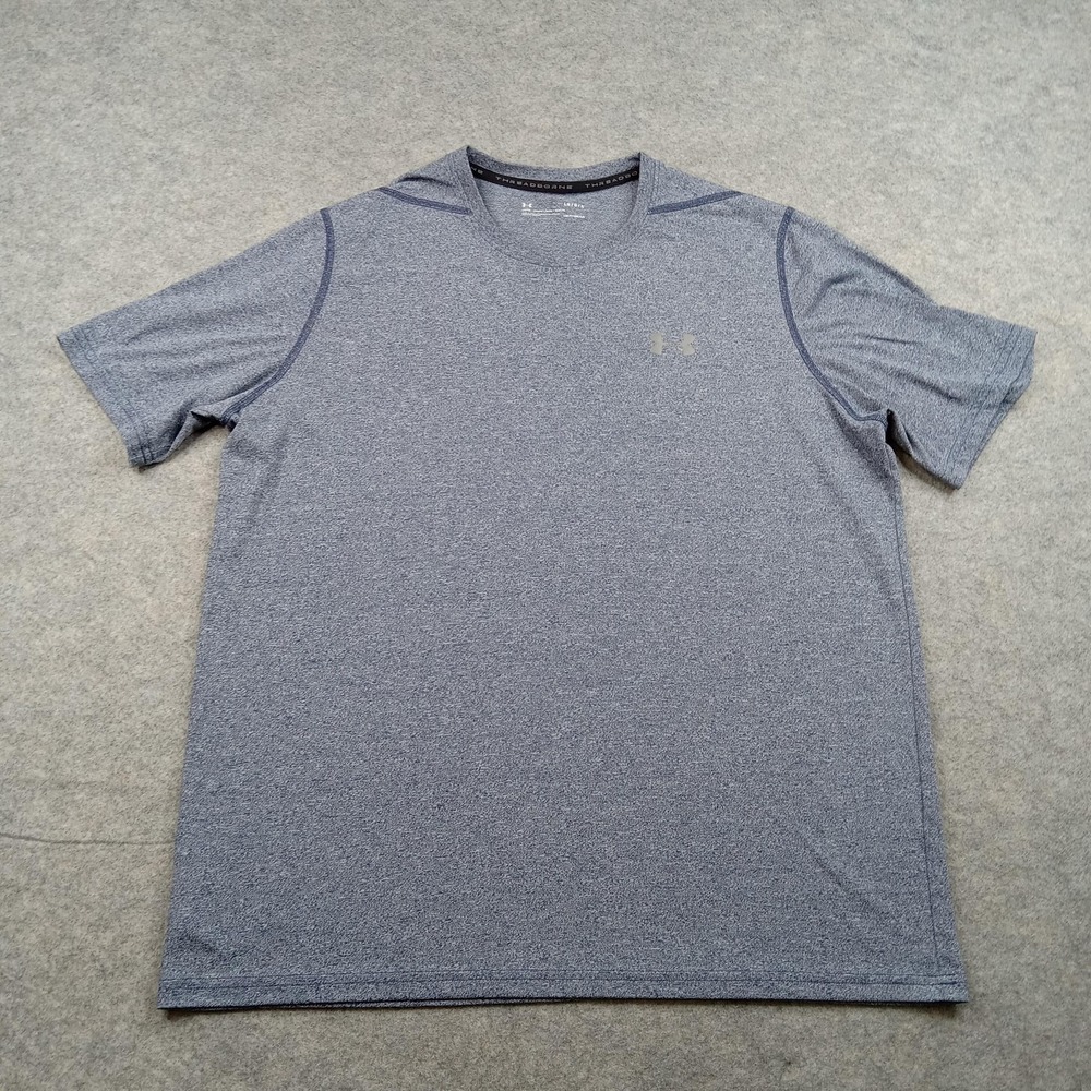 Under Armour Shirt Mens Large Gray Threadborne HeatGear Short Sleeve Top Gym